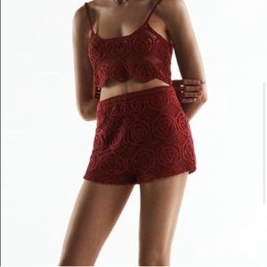 Zara Red Crochet Knit Shorts